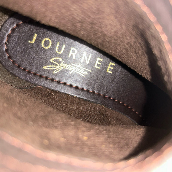 Journee Signature Boots Womens 6 1/2 Cognac Brown Leather Slouch Bree Ankle NEW - Picture 10 of 11
